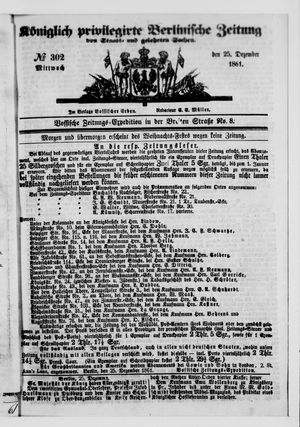 Königlich privilegirte Berlinische Zeitung von Staats- und gelehrten Sachen vom 25.12.1861