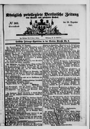 Königlich privilegirte Berlinische Zeitung von Staats- und gelehrten Sachen on Dec 28, 1861