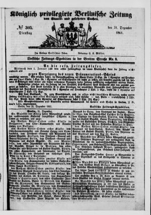 Königlich privilegirte Berlinische Zeitung von Staats- und gelehrten Sachen vom 31.12.1861