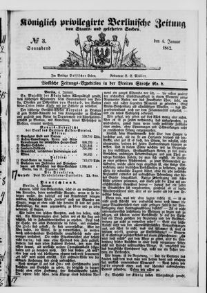 Königlich privilegirte Berlinische Zeitung von Staats- und gelehrten Sachen vom 04.01.1862