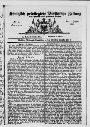Königlich privilegirte Berlinische Zeitung von Staats- und gelehrten Sachen vom 11.01.1862