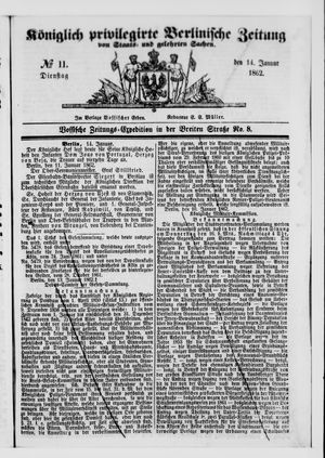 Königlich privilegirte Berlinische Zeitung von Staats- und gelehrten Sachen vom 14.01.1862