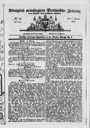 Königlich privilegirte Berlinische Zeitung von Staats- und gelehrten Sachen vom 17.01.1862