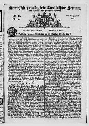 Königlich privilegirte Berlinische Zeitung von Staats- und gelehrten Sachen vom 24.01.1862