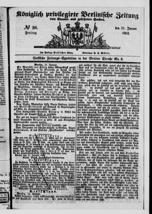 Königlich privilegirte Berlinische Zeitung von Staats- und gelehrten Sachen vom 31.01.1862