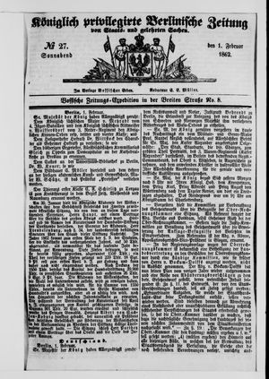 Königlich privilegirte Berlinische Zeitung von Staats- und gelehrten Sachen vom 01.02.1862