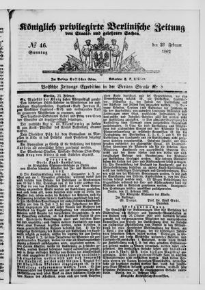 Königlich privilegirte Berlinische Zeitung von Staats- und gelehrten Sachen vom 23.02.1862