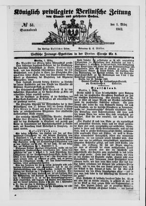 Königlich privilegirte Berlinische Zeitung von Staats- und gelehrten Sachen vom 01.03.1862