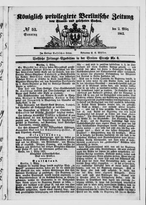Königlich privilegirte Berlinische Zeitung von Staats- und gelehrten Sachen vom 02.03.1862
