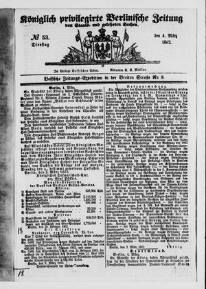 Königlich privilegirte Berlinische Zeitung von Staats- und gelehrten Sachen vom 04.03.1862