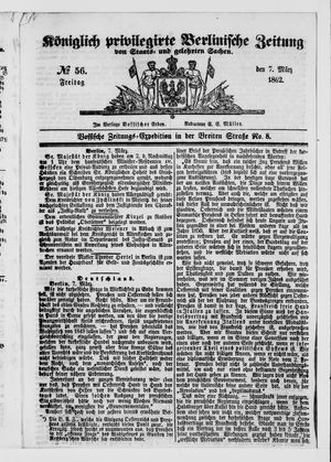 Königlich privilegirte Berlinische Zeitung von Staats- und gelehrten Sachen vom 07.03.1862