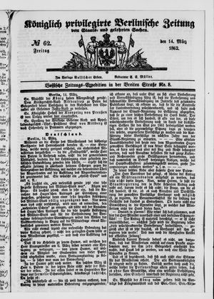 Königlich privilegirte Berlinische Zeitung von Staats- und gelehrten Sachen vom 14.03.1862