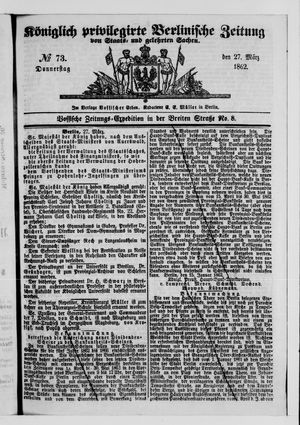 Königlich privilegirte Berlinische Zeitung von Staats- und gelehrten Sachen vom 27.03.1862