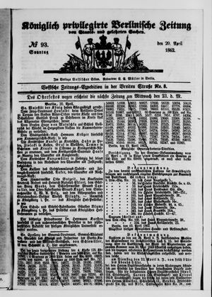 Königlich privilegirte Berlinische Zeitung von Staats- und gelehrten Sachen vom 20.04.1862