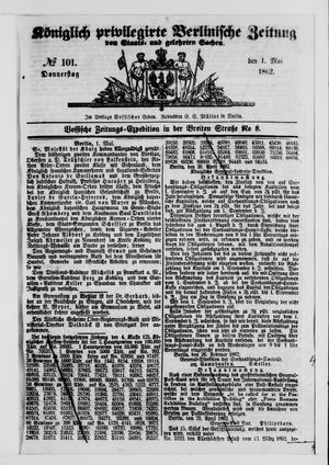 Königlich privilegirte Berlinische Zeitung von Staats- und gelehrten Sachen vom 01.05.1862