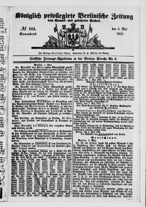 Königlich privilegirte Berlinische Zeitung von Staats- und gelehrten Sachen vom 03.05.1862