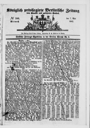 Königlich privilegirte Berlinische Zeitung von Staats- und gelehrten Sachen vom 07.05.1862