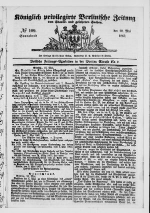 Königlich privilegirte Berlinische Zeitung von Staats- und gelehrten Sachen vom 10.05.1862