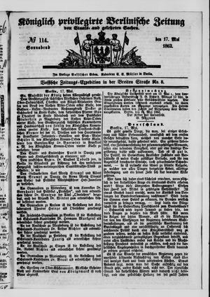 Königlich privilegirte Berlinische Zeitung von Staats- und gelehrten Sachen vom 17.05.1862