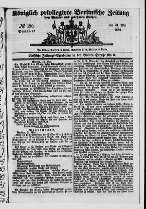 Königlich privilegirte Berlinische Zeitung von Staats- und gelehrten Sachen vom 24.05.1862