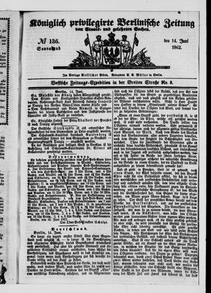 Königlich privilegirte Berlinische Zeitung von Staats- und gelehrten Sachen vom 14.06.1862