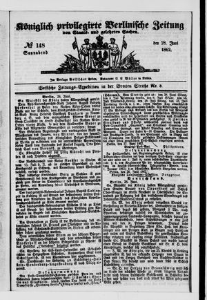 Königlich privilegirte Berlinische Zeitung von Staats- und gelehrten Sachen vom 28.06.1862