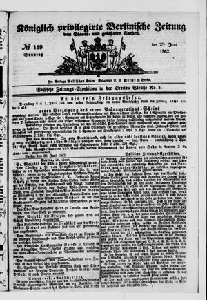 Königlich privilegirte Berlinische Zeitung von Staats- und gelehrten Sachen vom 29.06.1862