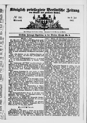 Königlich privilegirte Berlinische Zeitung von Staats- und gelehrten Sachen vom 02.07.1862