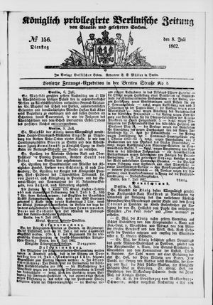 Königlich privilegirte Berlinische Zeitung von Staats- und gelehrten Sachen vom 08.07.1862
