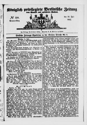 Königlich privilegirte Berlinische Zeitung von Staats- und gelehrten Sachen vom 10.07.1862