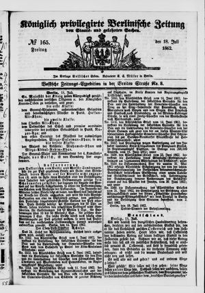 Königlich privilegirte Berlinische Zeitung von Staats- und gelehrten Sachen vom 18.07.1862