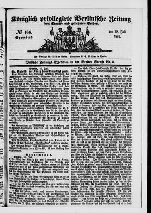 Königlich privilegirte Berlinische Zeitung von Staats- und gelehrten Sachen vom 19.07.1862