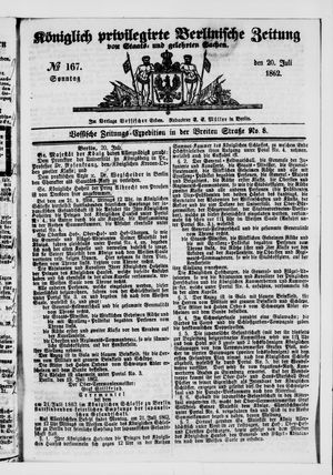 Königlich privilegirte Berlinische Zeitung von Staats- und gelehrten Sachen vom 20.07.1862