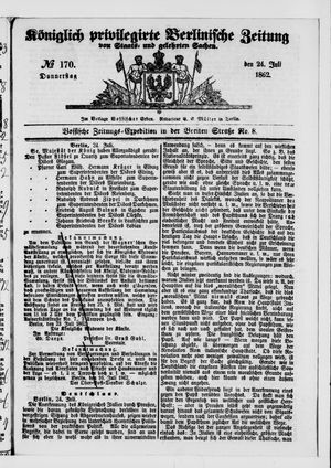 Königlich privilegirte Berlinische Zeitung von Staats- und gelehrten Sachen vom 24.07.1862