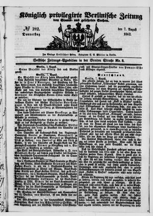 Königlich privilegirte Berlinische Zeitung von Staats- und gelehrten Sachen vom 07.08.1862