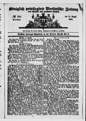 Königlich privilegirte Berlinische Zeitung von Staats- und gelehrten Sachen vom 19.08.1862
