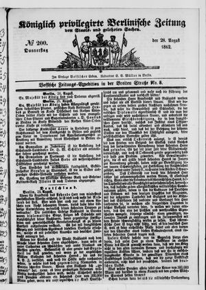 Königlich privilegirte Berlinische Zeitung von Staats- und gelehrten Sachen vom 28.08.1862