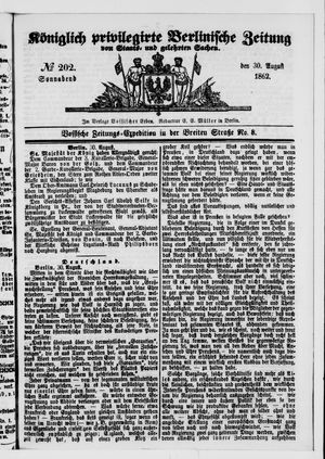 Königlich privilegirte Berlinische Zeitung von Staats- und gelehrten Sachen vom 30.08.1862