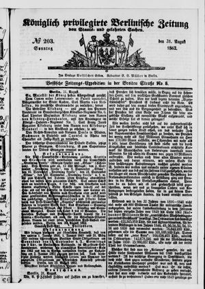 Königlich privilegirte Berlinische Zeitung von Staats- und gelehrten Sachen vom 31.08.1862