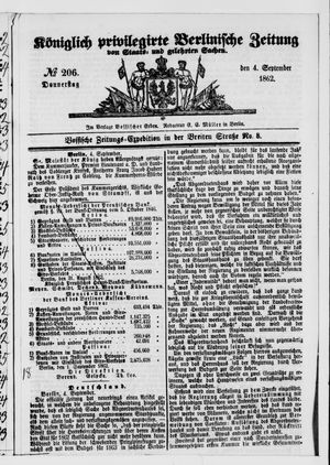 Königlich privilegirte Berlinische Zeitung von Staats- und gelehrten Sachen vom 04.09.1862