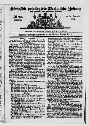 Königlich privilegirte Berlinische Zeitung von Staats- und gelehrten Sachen vom 14.09.1862
