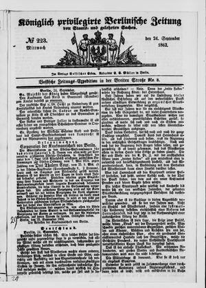 Königlich privilegirte Berlinische Zeitung von Staats- und gelehrten Sachen vom 24.09.1862