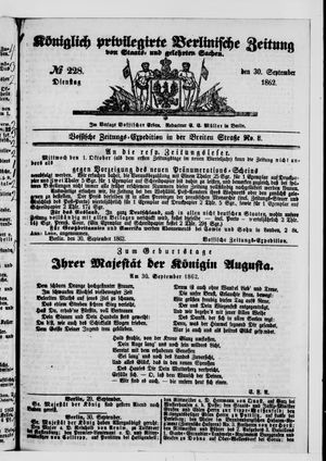 Königlich privilegirte Berlinische Zeitung von Staats- und gelehrten Sachen vom 30.09.1862
