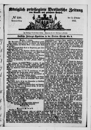 Königlich privilegirte Berlinische Zeitung von Staats- und gelehrten Sachen vom 02.10.1862