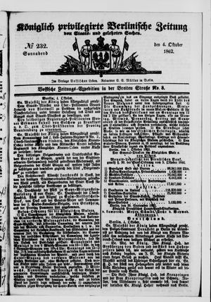 Königlich privilegirte Berlinische Zeitung von Staats- und gelehrten Sachen vom 04.10.1862