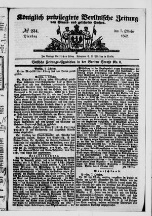 Königlich privilegirte Berlinische Zeitung von Staats- und gelehrten Sachen vom 07.10.1862