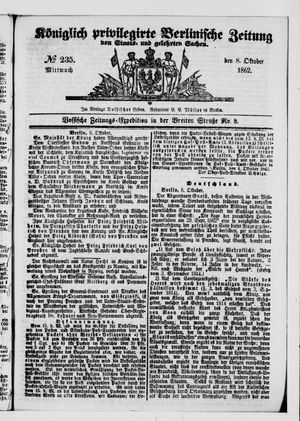 Königlich privilegirte Berlinische Zeitung von Staats- und gelehrten Sachen vom 08.10.1862