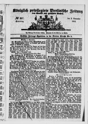 Königlich privilegirte Berlinische Zeitung von Staats- und gelehrten Sachen vom 02.11.1862