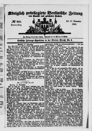 Königlich privilegirte Berlinische Zeitung von Staats- und gelehrten Sachen vom 13.11.1862