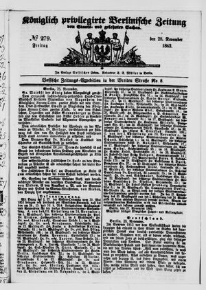 Königlich privilegirte Berlinische Zeitung von Staats- und gelehrten Sachen on Nov 28, 1862